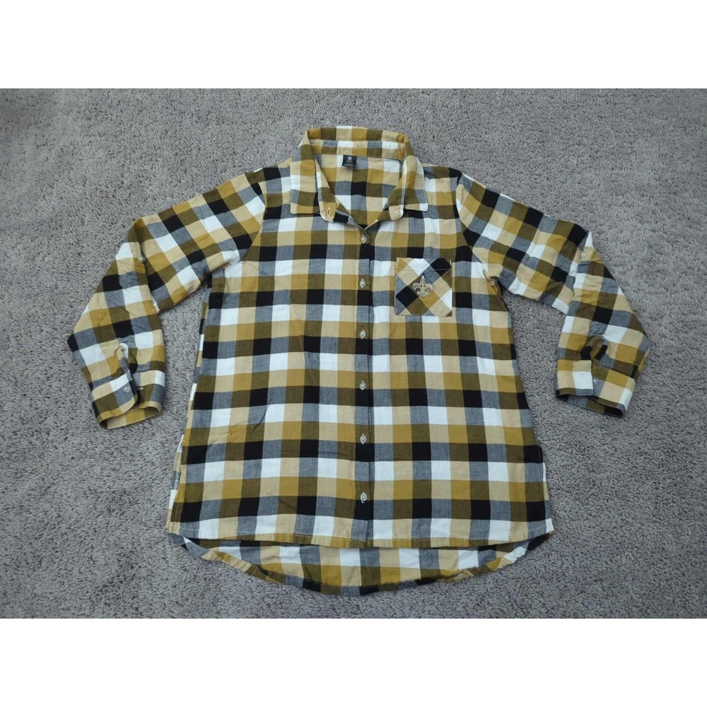 New Orleans Saints Button Down Shirt Womens L Long Sleeve NFL Team Apparel Check